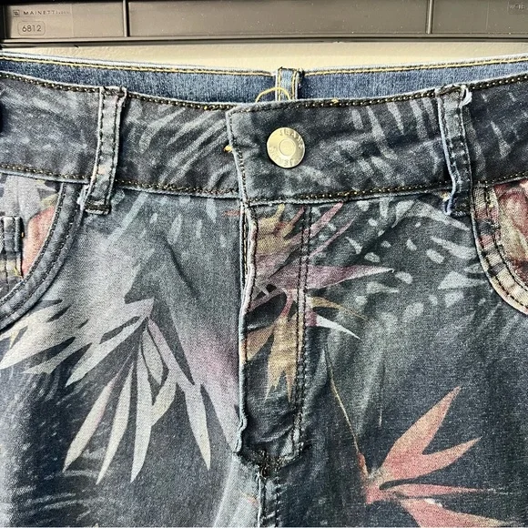 Tempo Paris Blue Floral Reversible Denim Skinny Jeans Cotton Blend Large - Picture 11 of 16